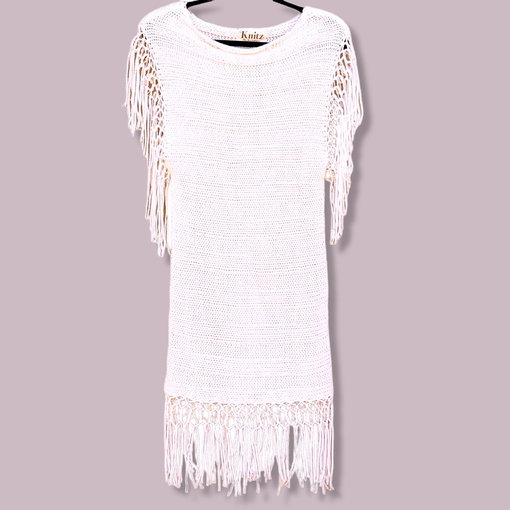 For Love & Lemons Knitz Sweater Dress Fringe Crochet Midi